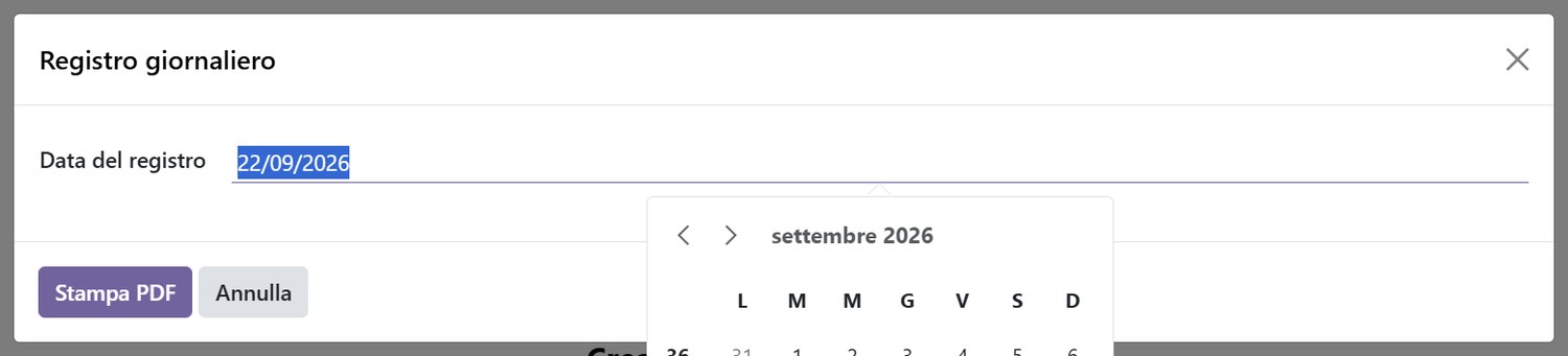 Registro giornaliero con stampa in PDF.