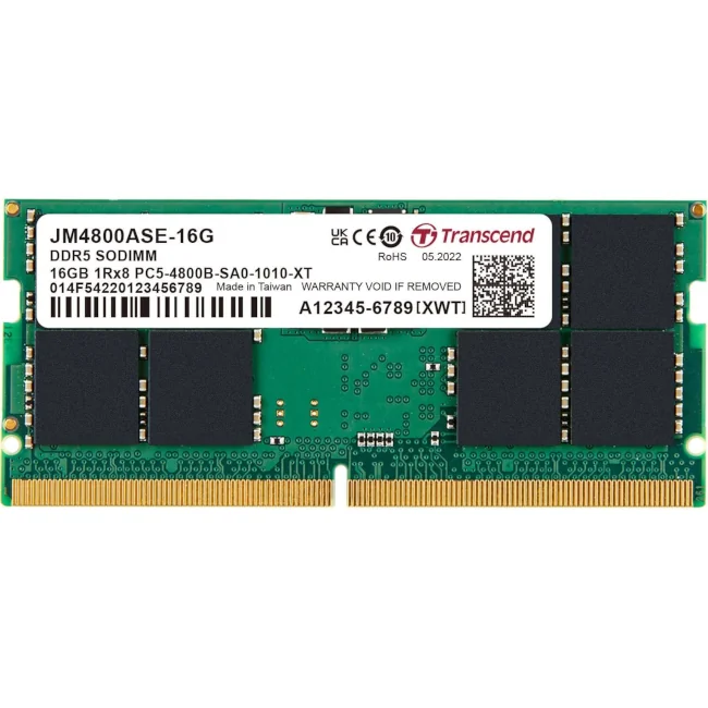 TRANSCEND JET MEMORY 16 GB DDR5-4800 SO-DIMM  1RX8 CL40 (2Gx8)x8 JM4800ASE-16G