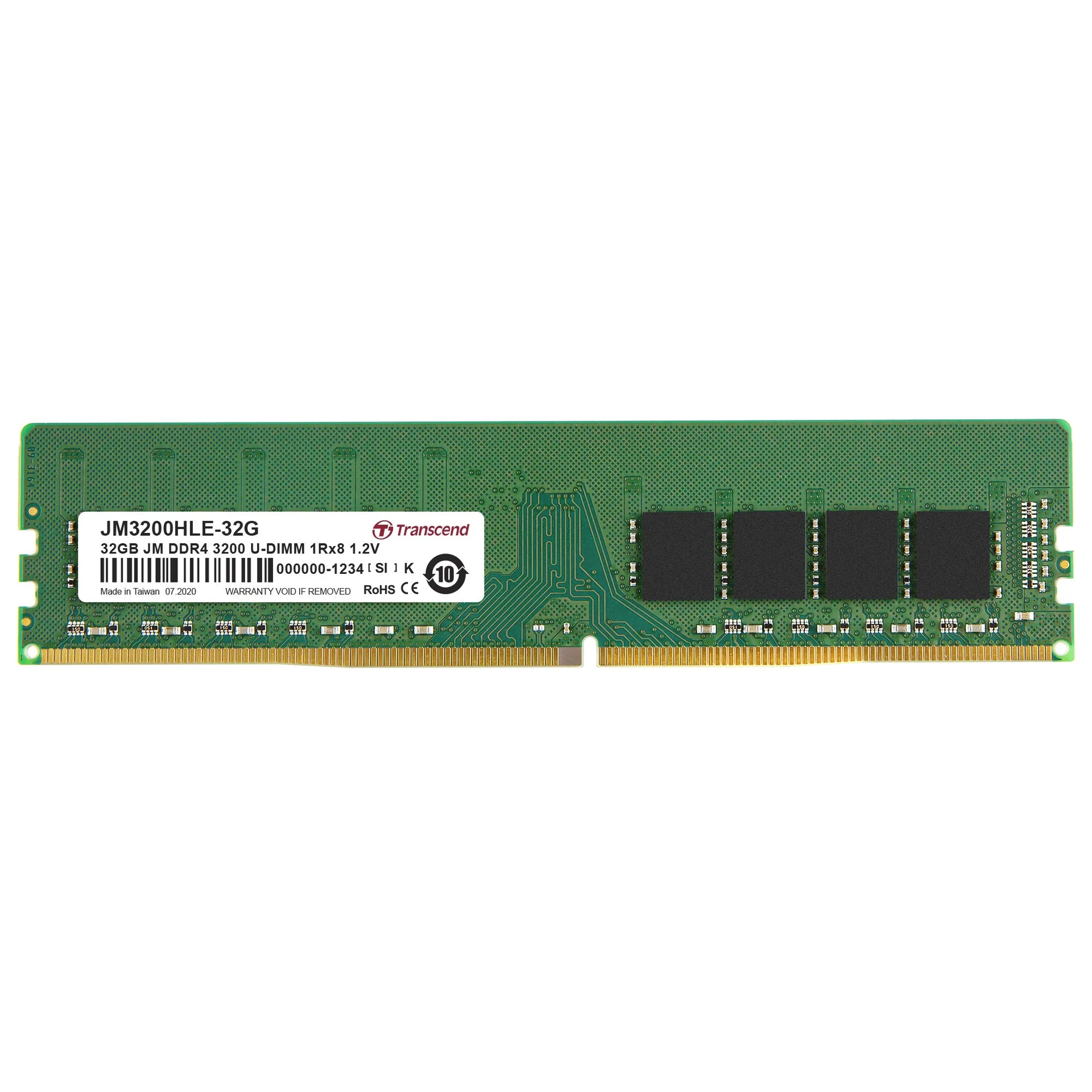 Transcend JM3200HLE-32G Desktop PC Memory PC4-25600 (DDR4-3200) 32GB 1.2V 288pin U-DIMM 2Rx8 (2Gx8) CL22 Lifetime Warranty