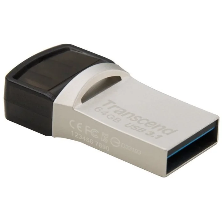 Memorie USB Flashdrive Transcend, 64GB, JetFlash 890, Silver Plating, USB 3.1