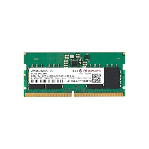 Transcend JetRam 8GB (1x8GB) (1Rx16) DDR5-5600 CL46 1.1V Green SO-DIMM Laptop Memory #JM5600ASG-8G
