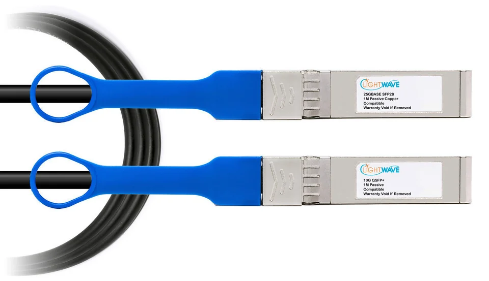Ruckus Compatible 25GBase SFP28 Passive Copper Direct Attach Cable, transceiver end view
