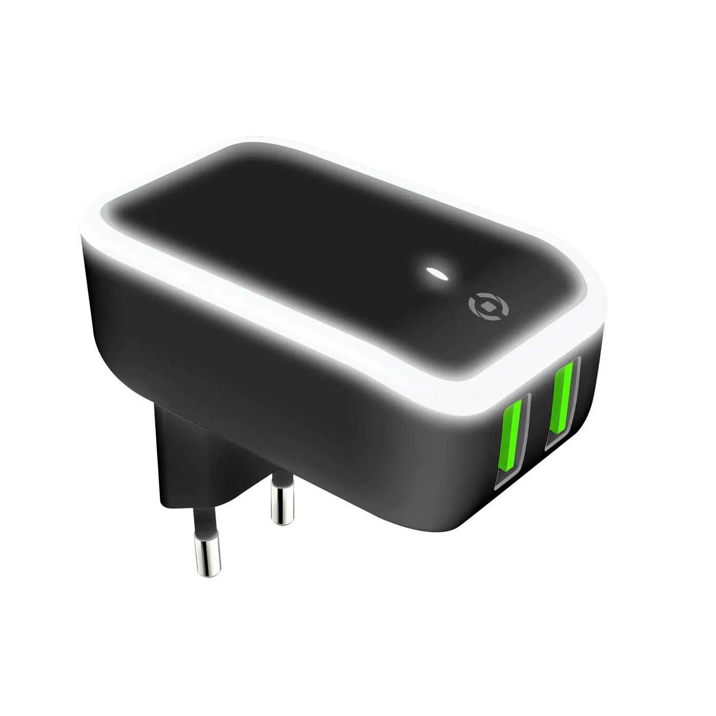 2USB-A WALL CHARGER 12W W/LIGHT BK