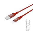 12W USB-A TO MICROUSB CABLE 3M RED