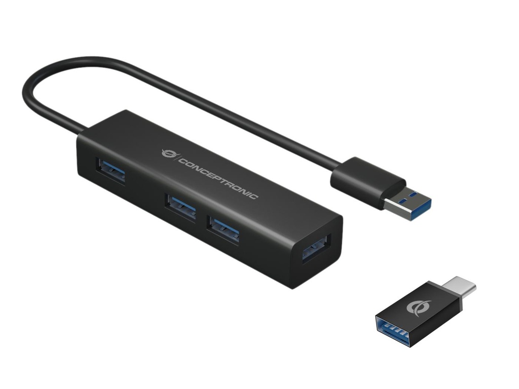 4-PORTS USB 3.0 HUB WITH USB-C ADAP