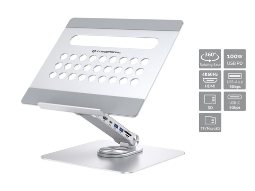 [DONN27G] LAPTOP STAND WITH 7-IN-1 DOCKING