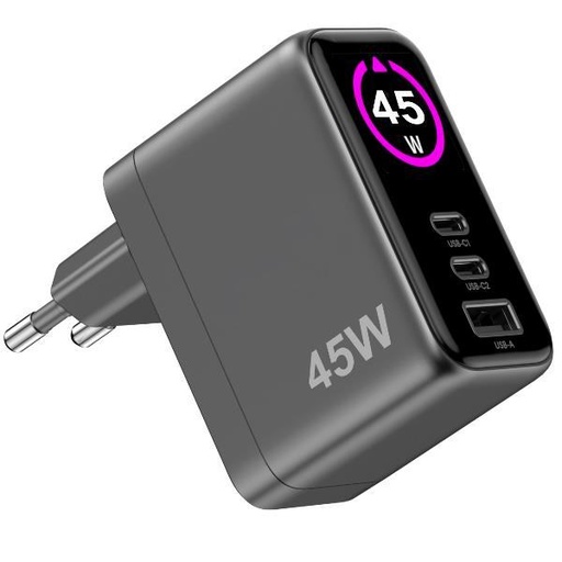 [TCSCREEN2C1A45W] 2USBC/USBA WALL CHARGER 45W DISPLAY