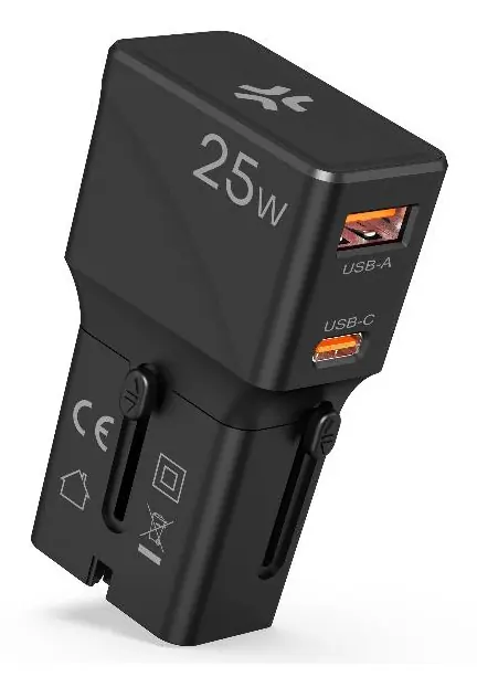 [MULTIPLUGSL25W] USB-A/USB-C MULTIPLUG SLIM 25W BK