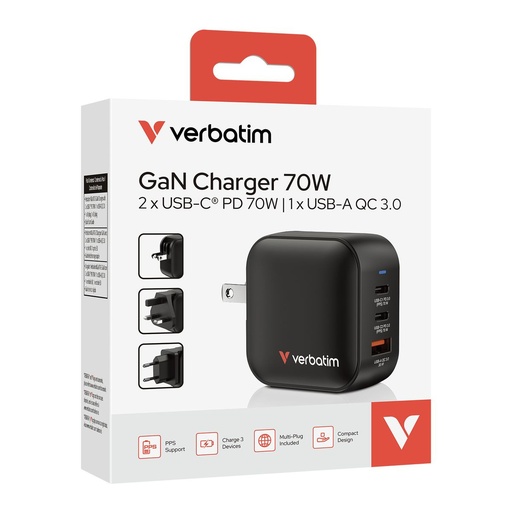 [32229] GAN CHARGER 3 PORT 70W MINI